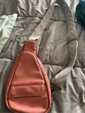 Urban Originals Coral-Orange Leather Sling Bag with Chevron Strap